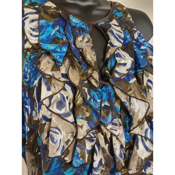 Ann Taylor Brown/Blue Floral Sleeveless Dress - Size 6 - Picture 5 of 9